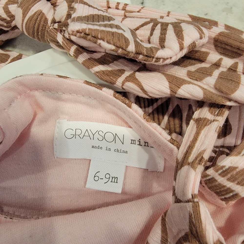 Grayson Mini Romper & Headband Outfit Set Size 6-9 Months NWT! Pink Brown - Picture 6 of 7